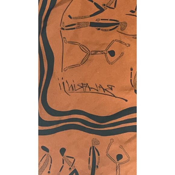 Vintage Scarf - African Dancers - Signed - Brown - 26" x 26" - Picture 2 of 6